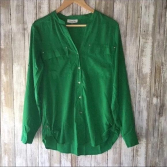 Calvin Klein Green Slight Button Down Blouse - Picture 1 of 4
